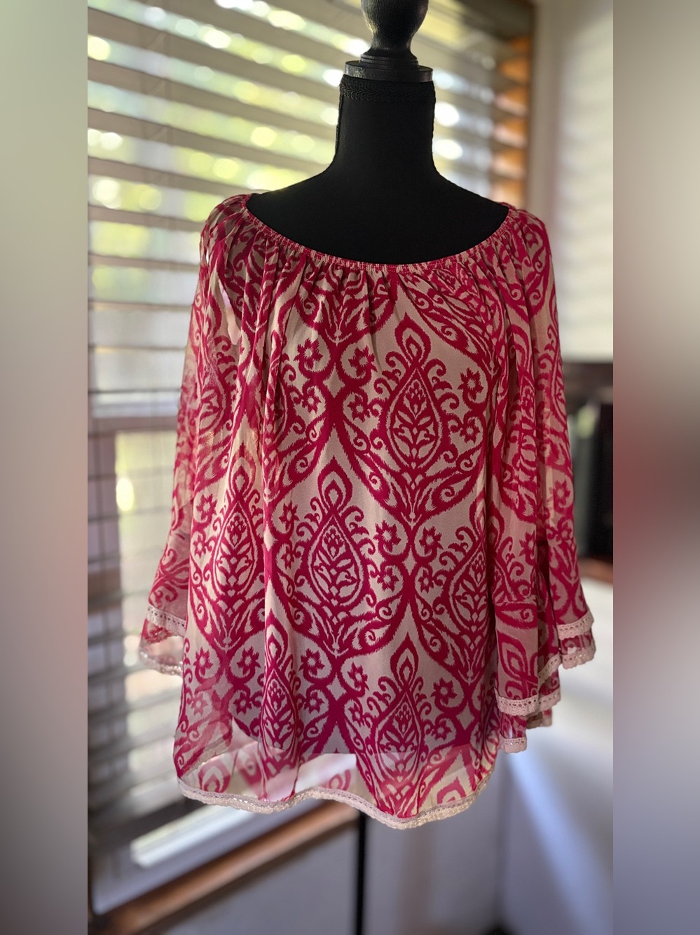 Women’s Pink Printed Peasant Tunic Top
